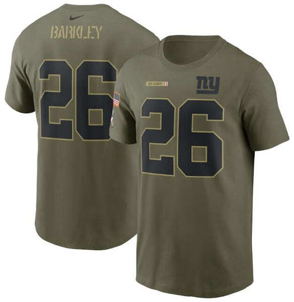 Men's New York Giants #26 Saquon Barkley 2021 Olive Salute To Service Legend Performance T-Shirt